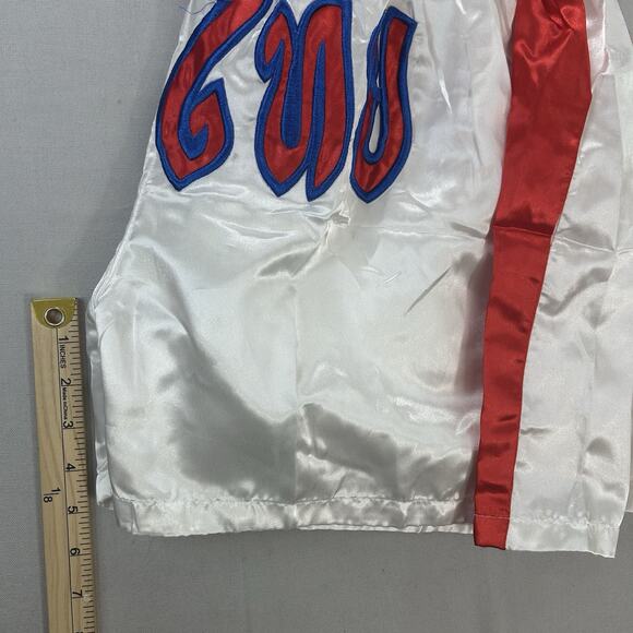 Thai Boxing Shorts Satin White & Blue Adult Size XL - Picture 8 of 8